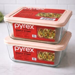 2 Set Pyrex Simply Store 11 Cup Glass Food Storage Container w Lid 2.6L BPA Free